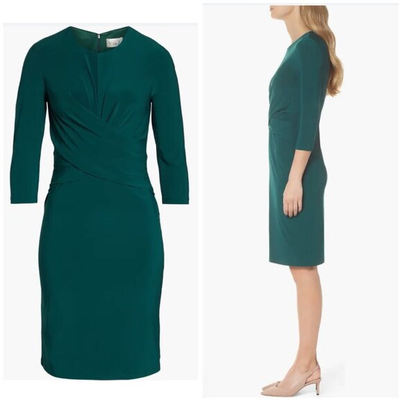 NWT Eliza J Faux Wrap Ruched Jersey Sheath Midi Dress $118 Womens 6 - Picture 3 of 12